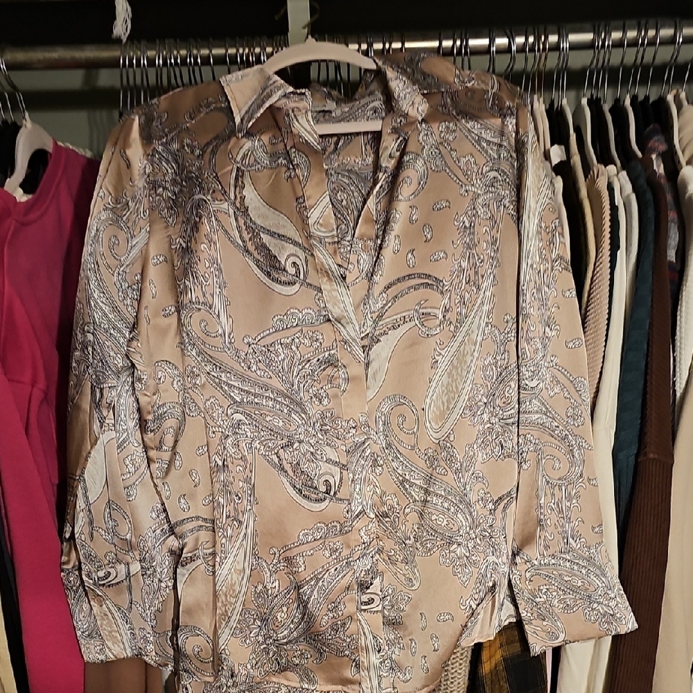 Paisley Button Down Shirt - Tan